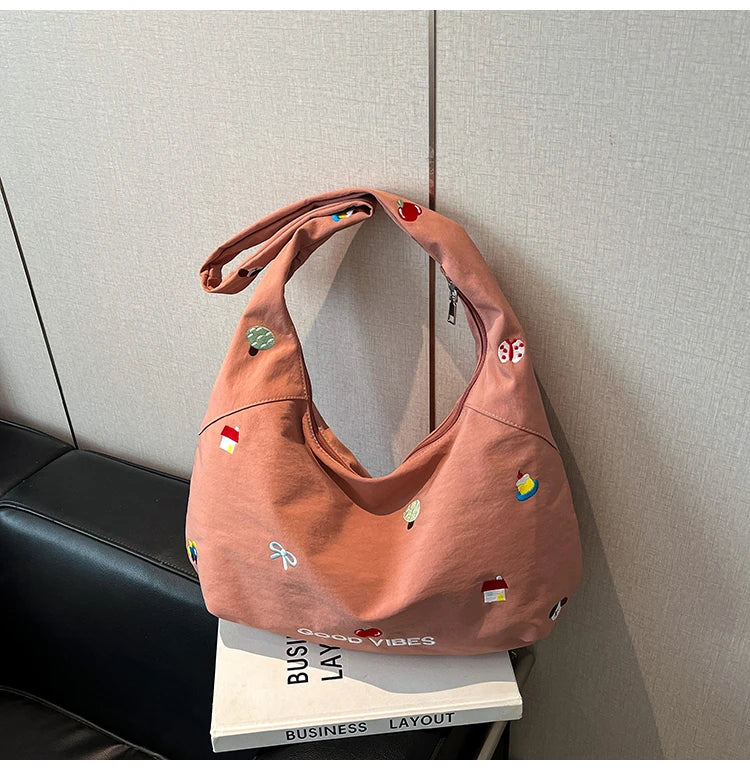 Embroidery Prints Shoulder Bags Large Capacity Simple Women's Bags