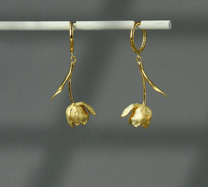 925 Sterling Silver Flower Dangle Earrings For Women Luxury Hoop Earring