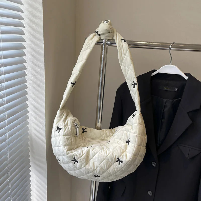 Fashion Diamond Bow One Shoulder Crossbody Dumpling Bag