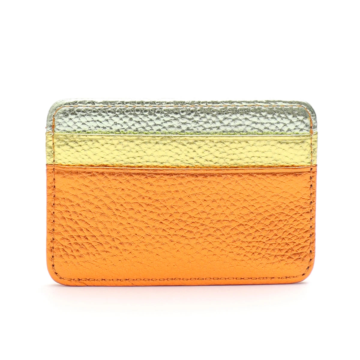 Luxury Metallic PU Vegan Leather Contrast Color RFID Thin Short Wallet Card holders
