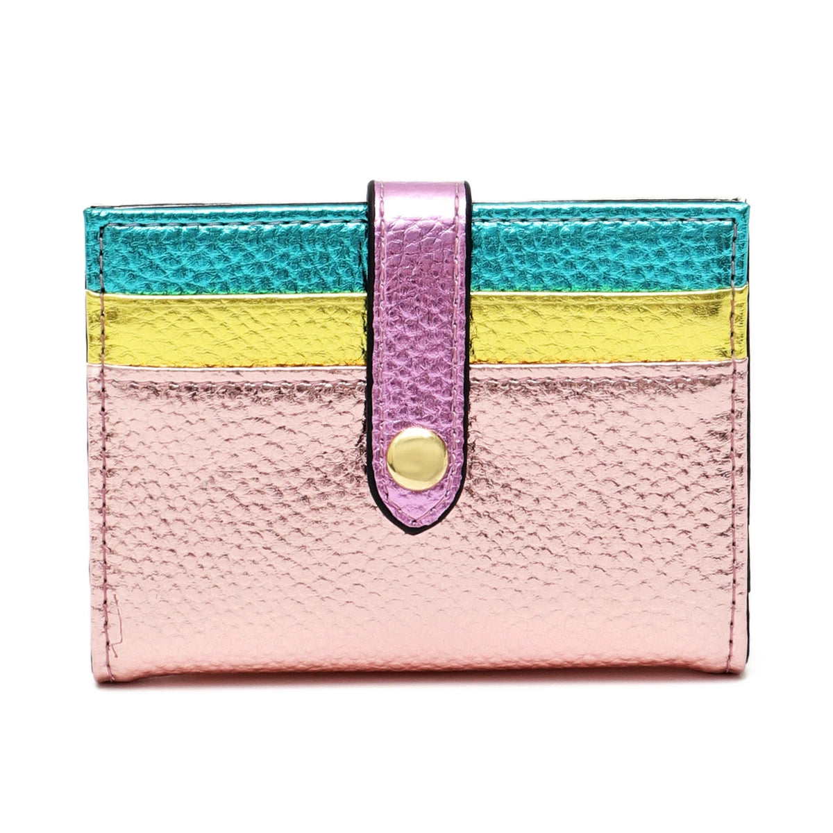 Fashion Metallic Color Block PU Leather Credit Card Holder
