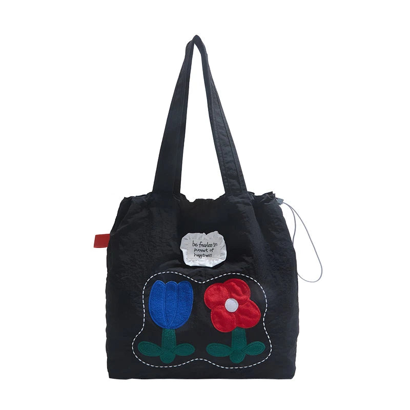 Embroidery flower tote bag