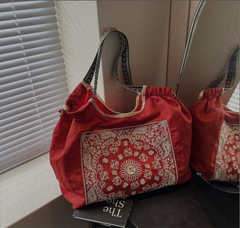  Fashion Nylon Embroidered Women's Shoulder Bag Large Capacity Shopping Bag 