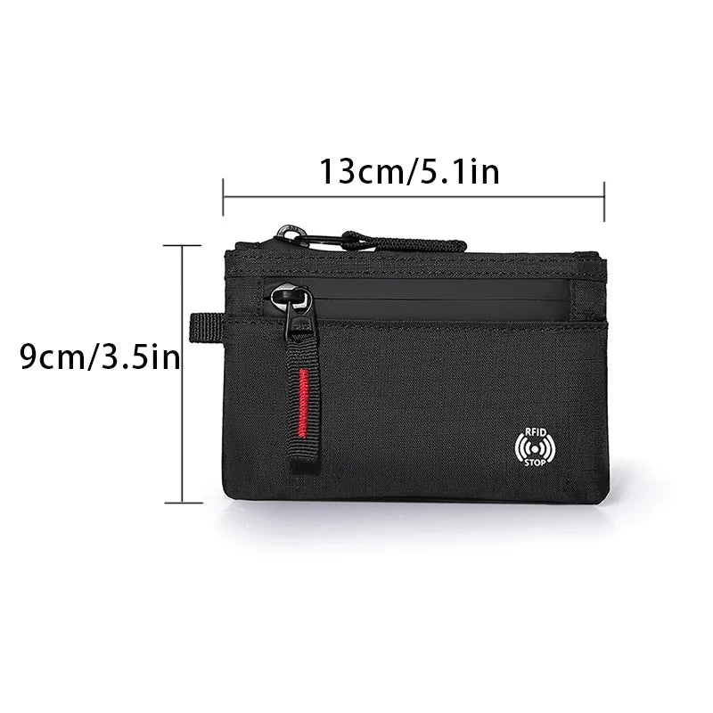 Men Credit Card Holder Nylon Slim Purse Zipper Key Card Case