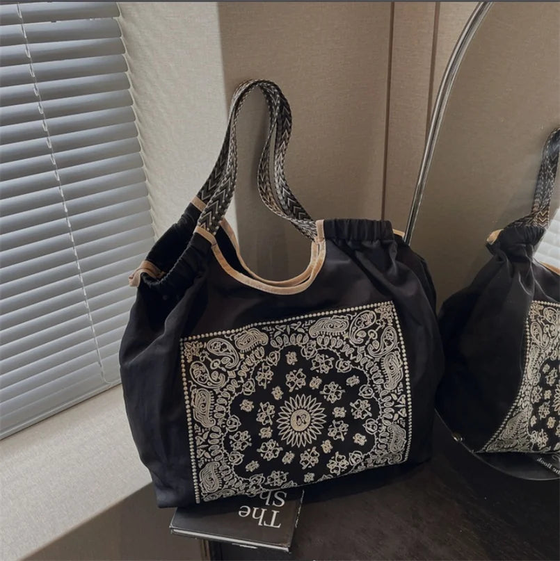  Fashion Nylon Embroidered Women's Shoulder Bag Large Capacity Shopping Bag 