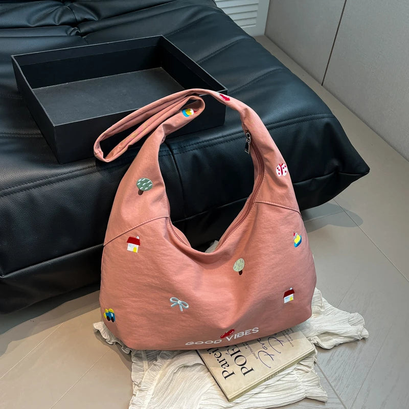 Embroidery Prints Shoulder Bags Large Capacity Simple Women's Bags