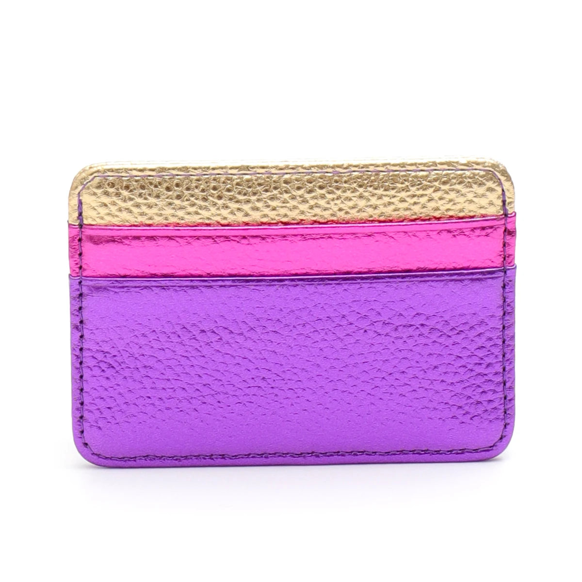 Luxury Metallic PU Vegan Leather Contrast Color RFID Thin Short Wallet Card holders