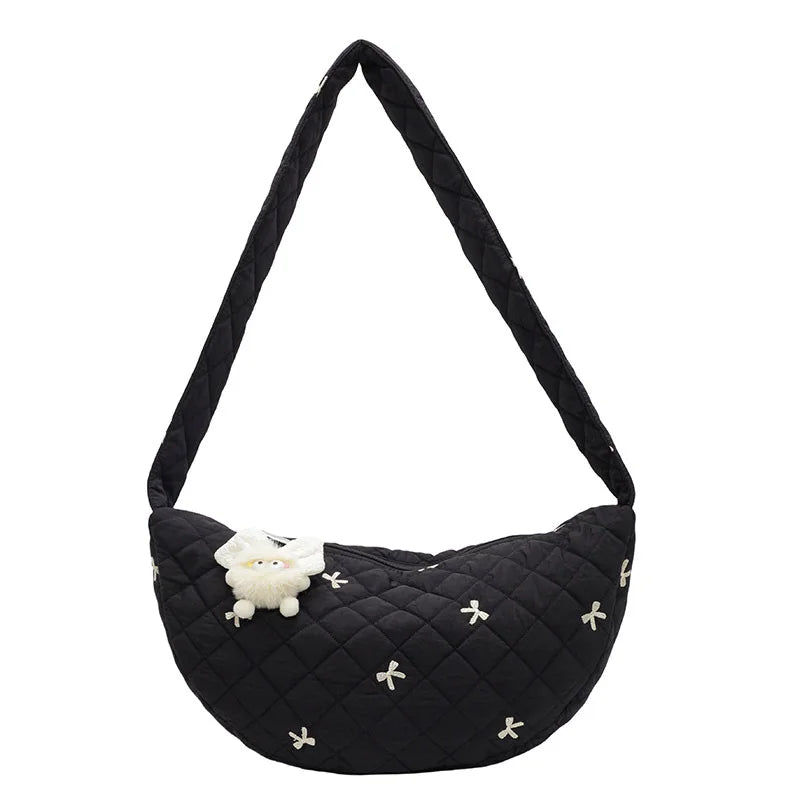 Fashion Diamond Bow One Shoulder Crossbody Dumpling Bag