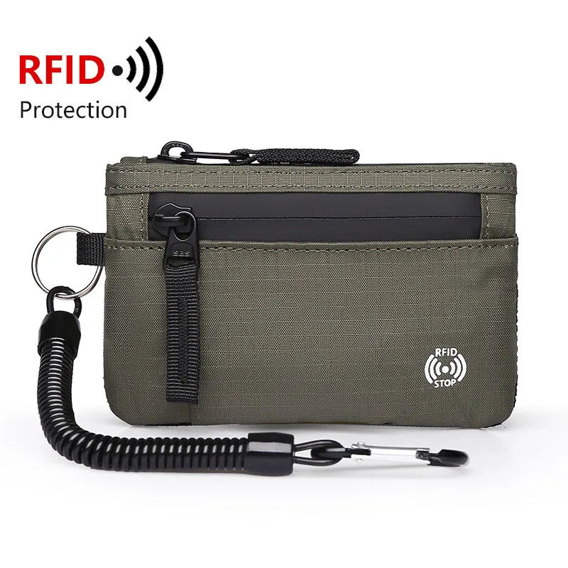 Men Credit Card Holder Nylon Slim Purse Zipper Key Card Case