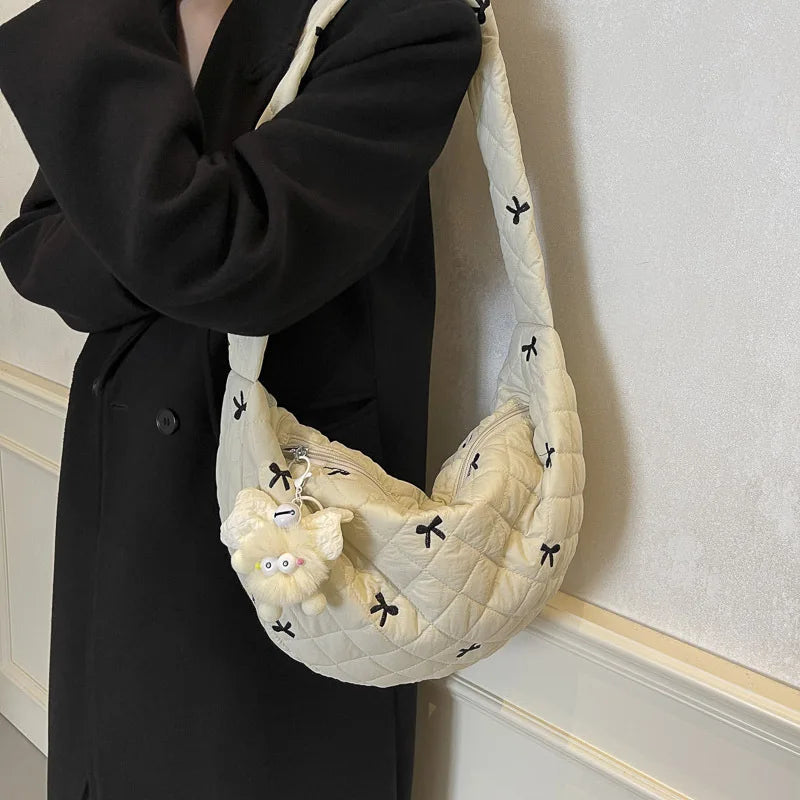 Fashion Diamond Bow One Shoulder Crossbody Dumpling Bag