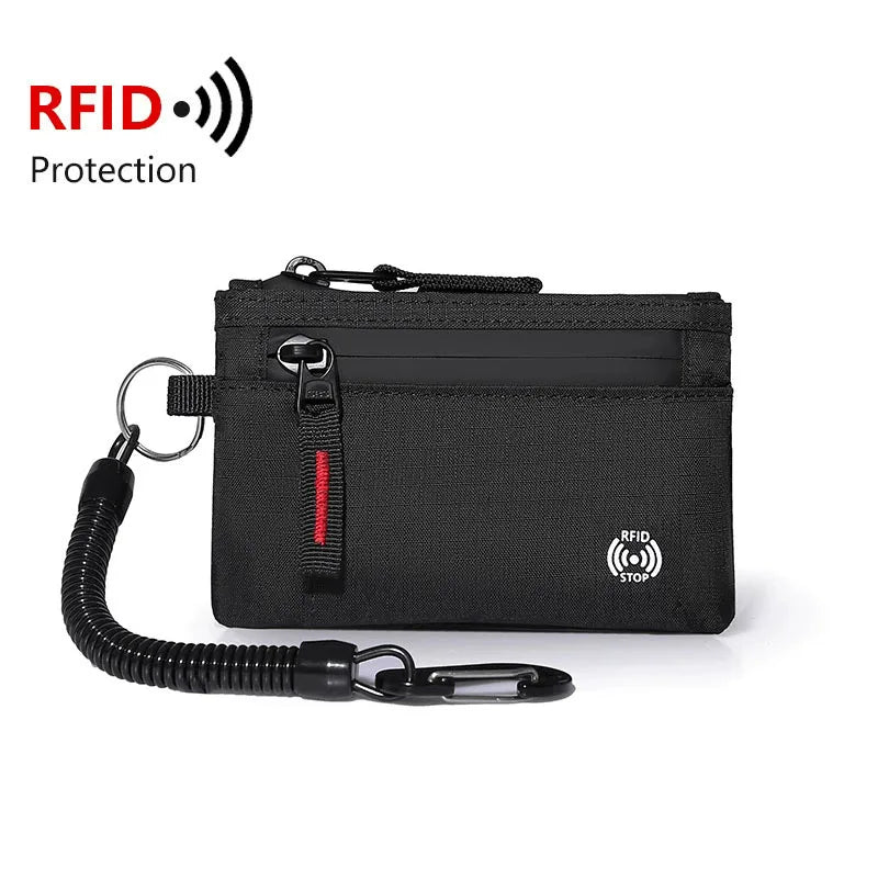 Men Credit Card Holder Nylon Slim Purse Zipper Key Card Case