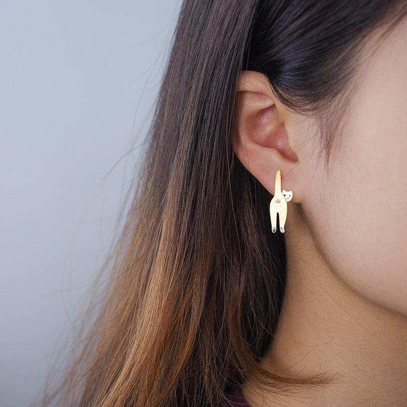 Kitten Cat Stud Earrings for Women 925 Sterling Silver Jewelry