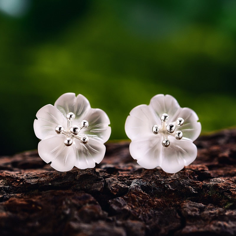 925 Sterling Silver Earrings Crystal Jewelry Flower Earrings for Women