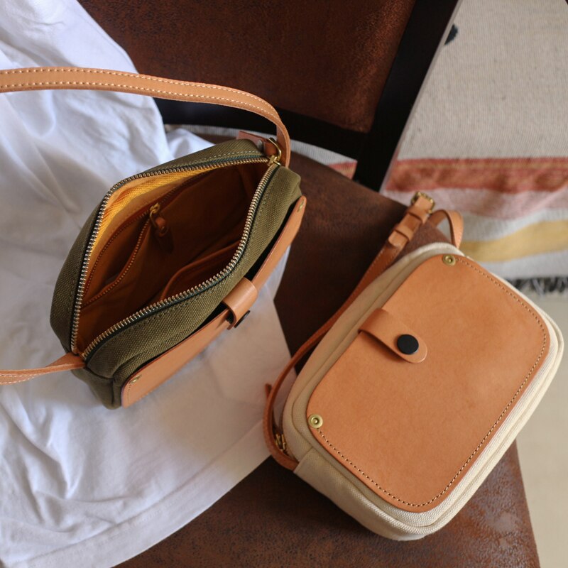 Mini Messenger Bags Ladies Canvas & Genuine Leather Casual Women Phone Bags
