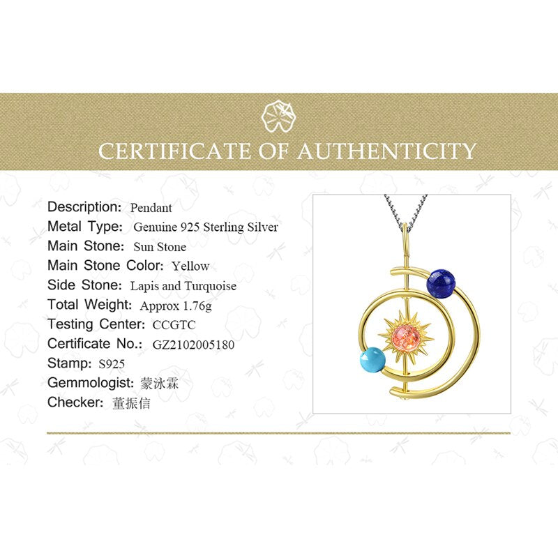 925 Sterling Silver Jewelry Solar System Pendant without Necklace for Women