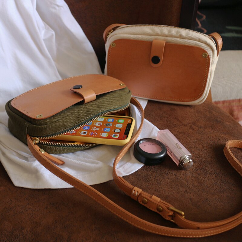 Mini Messenger Bags Ladies Canvas & Genuine Leather Casual Women Phone Bags
