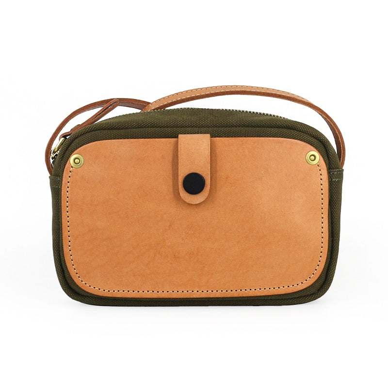 Mini Messenger Bags Ladies Canvas & Genuine Leather Casual Women Phone Bags