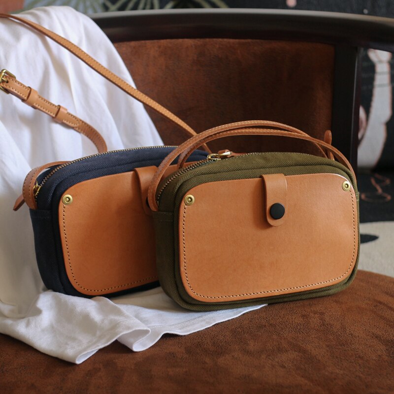 Mini Messenger Bags Ladies Canvas & Genuine Leather Casual Women Phone Bags