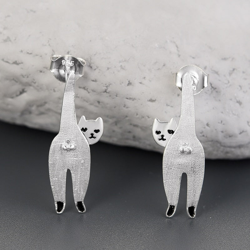 Kitten Cat Stud Earrings for Women 925 Sterling Silver Jewelry