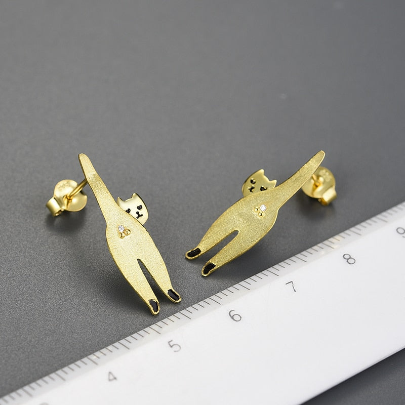Kitten Cat Stud Earrings for Women 925 Sterling Silver Jewelry