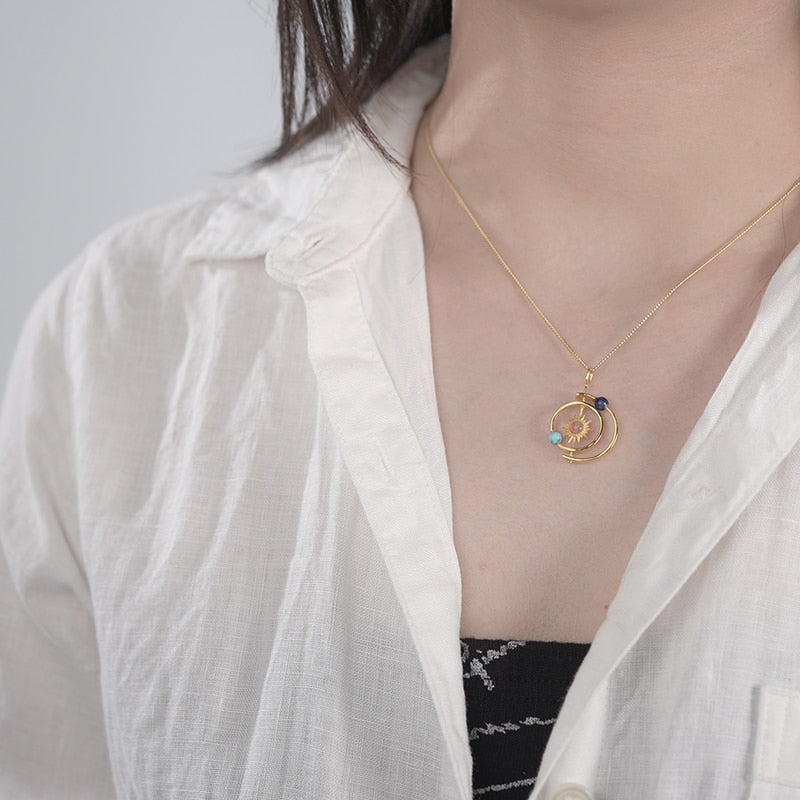 925 Sterling Silver Jewelry Solar System Pendant without Necklace for Women