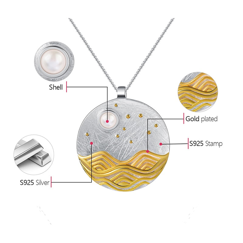 925 Sterling Silver Shell Jewelry The Moonlight Pendant without Chain for Women