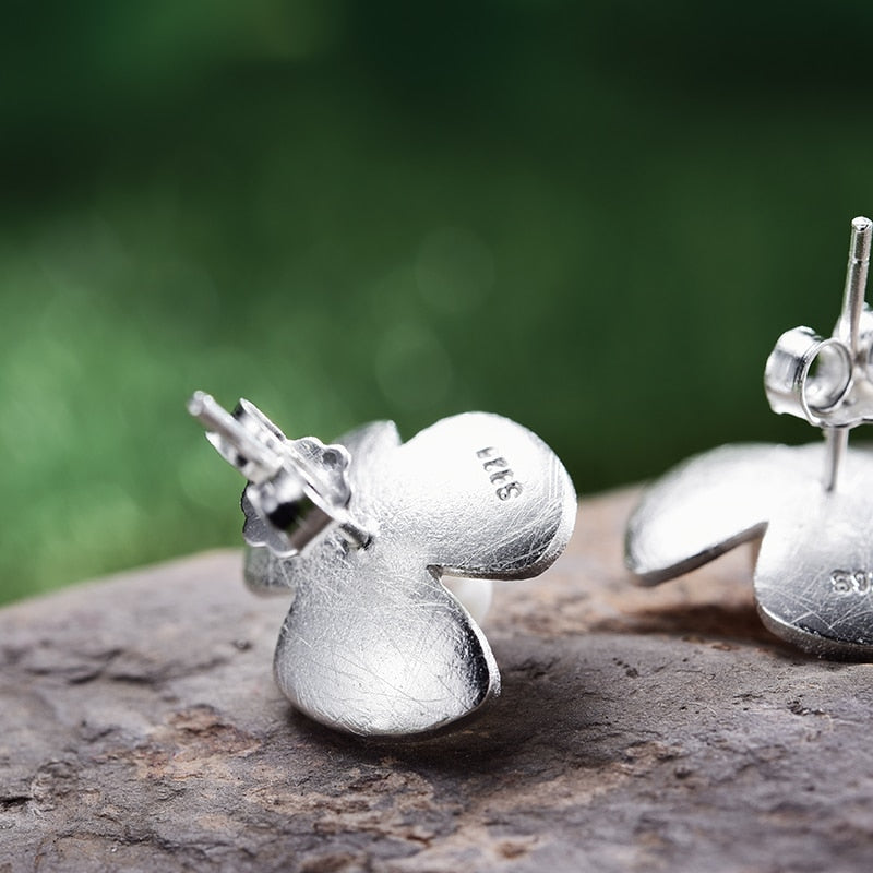 925 Sterling Silver Natural Pearl Jewelry Flower Stud Earrings for Women