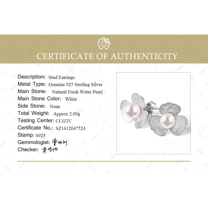 925 Sterling Silver Natural Pearl Jewelry Flower Stud Earrings for Women