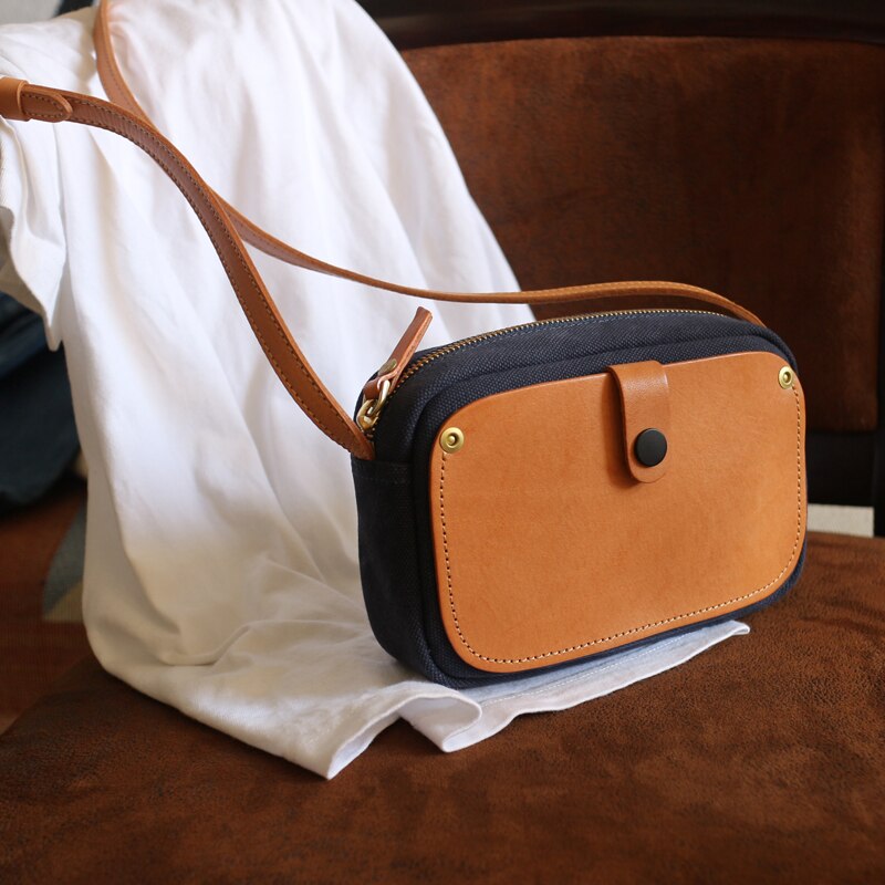 Mini Messenger Bags Ladies Canvas & Genuine Leather Casual Women Phone Bags