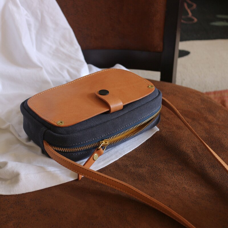 Mini Messenger Bags Ladies Canvas & Genuine Leather Casual Women Phone Bags