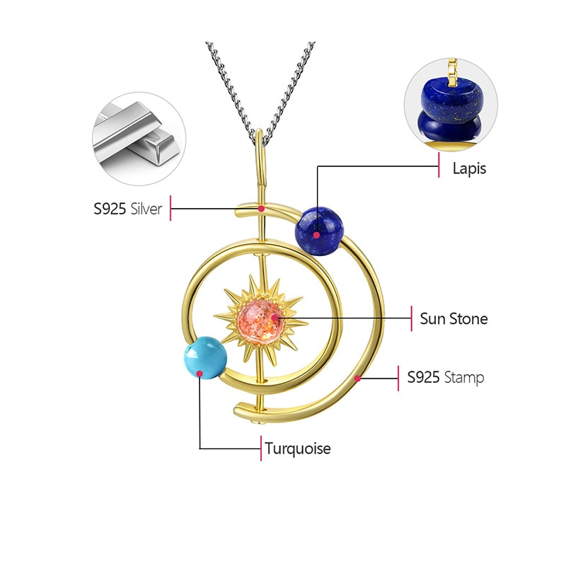 925 Sterling Silver Jewelry Solar System Pendant without Necklace for Women