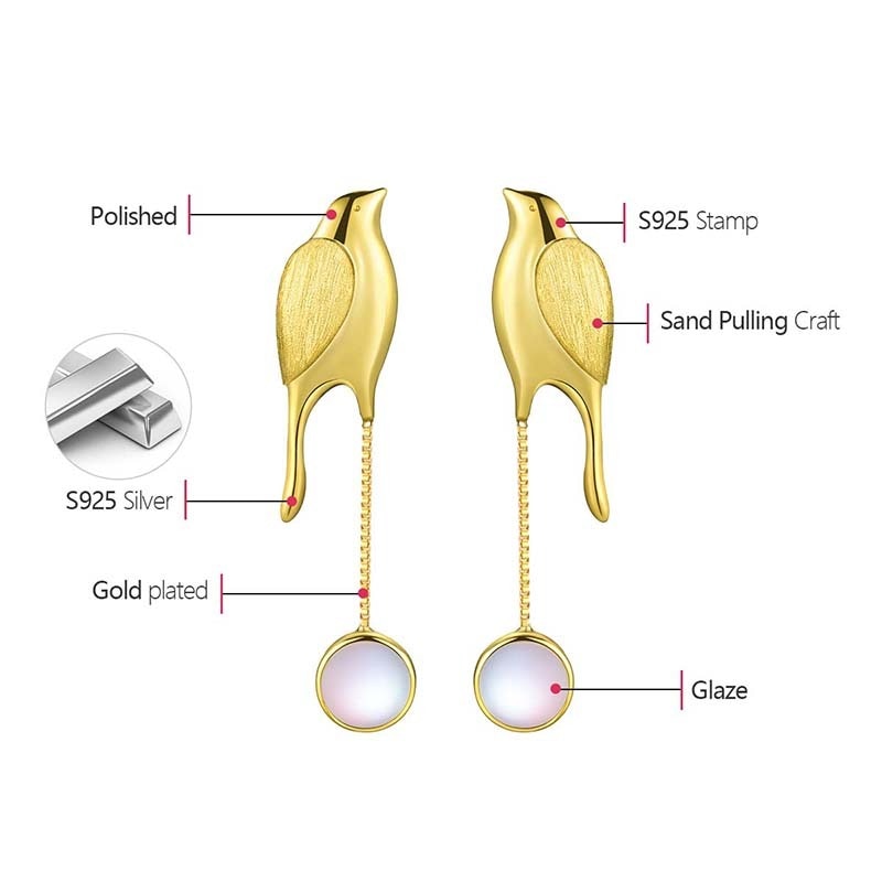 Bird Earrings For Women Gift 925 Sterling Silver Jewelry