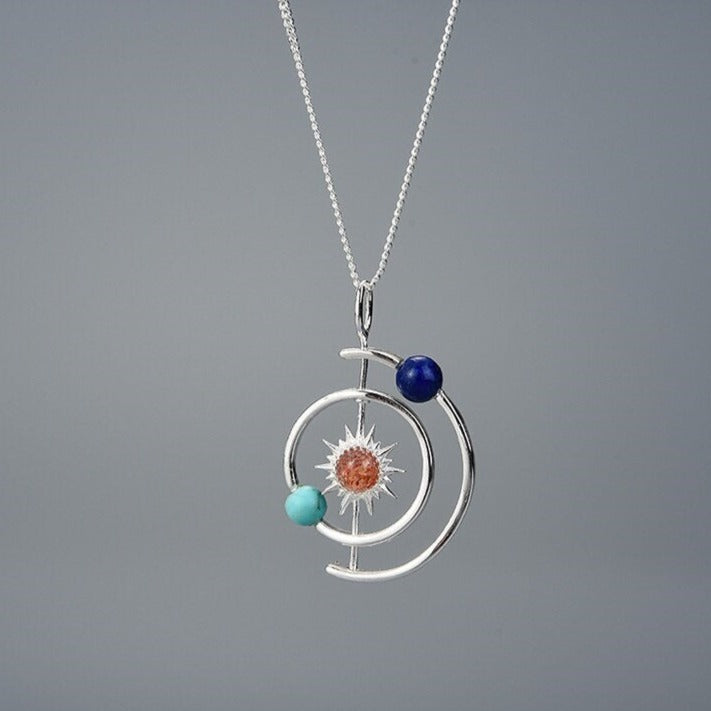 925 Sterling Silver Jewelry Solar System Pendant without Necklace for Women