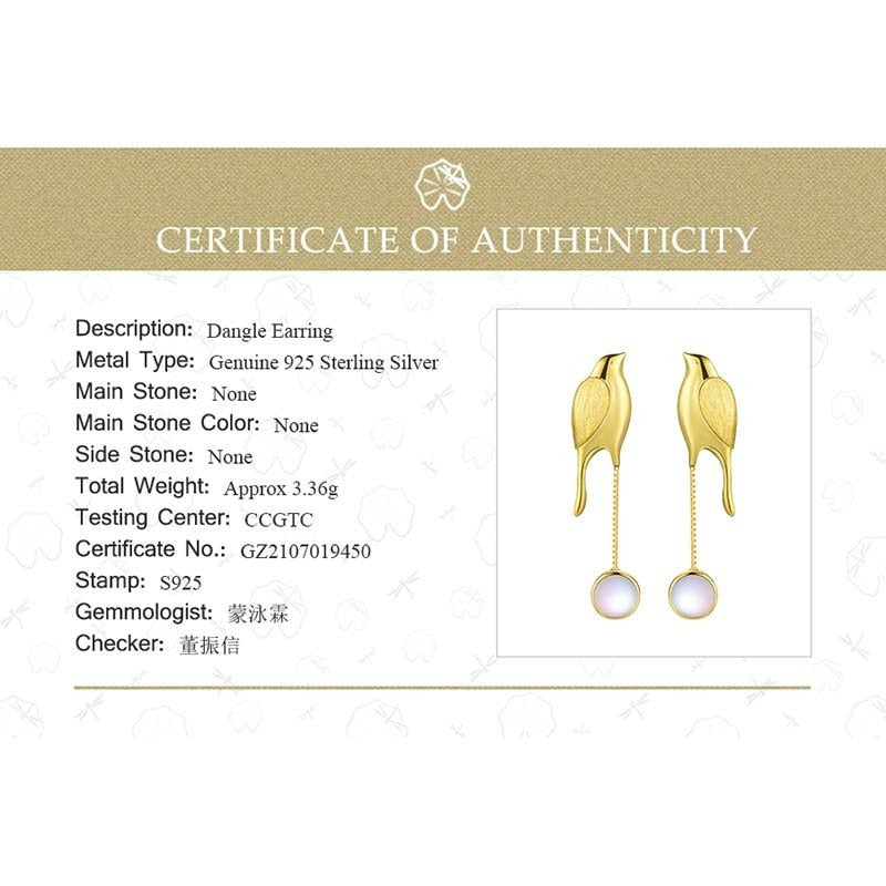 Bird Earrings For Women Gift 925 Sterling Silver Jewelry