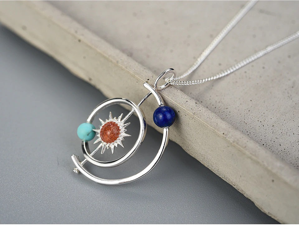 925 Sterling Silver Jewelry Solar System Pendant without Necklace for Women