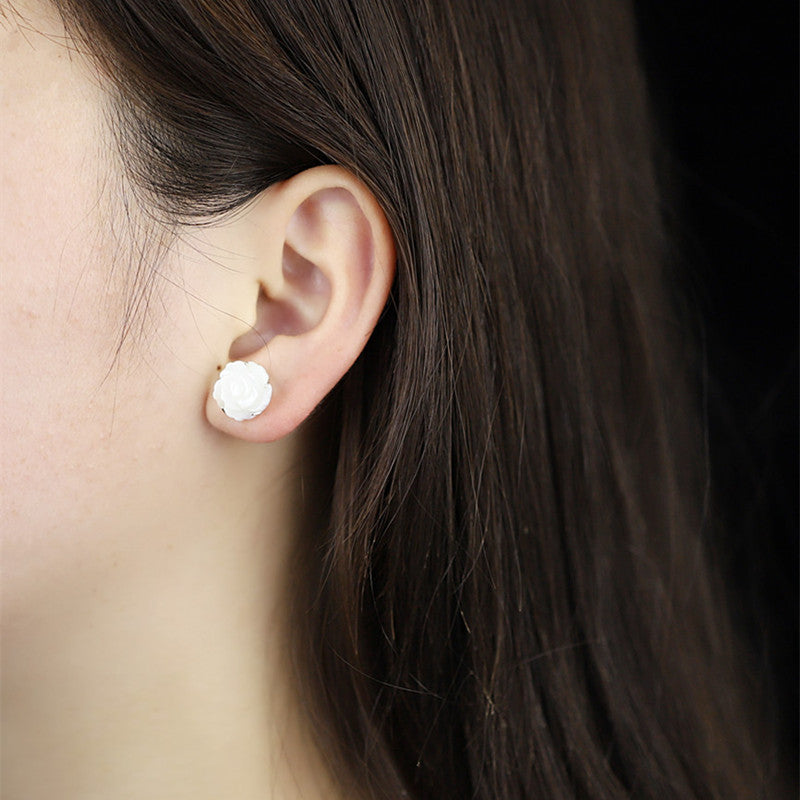 Natural Shell Flower Earrings for Women Stud 925 Silver
