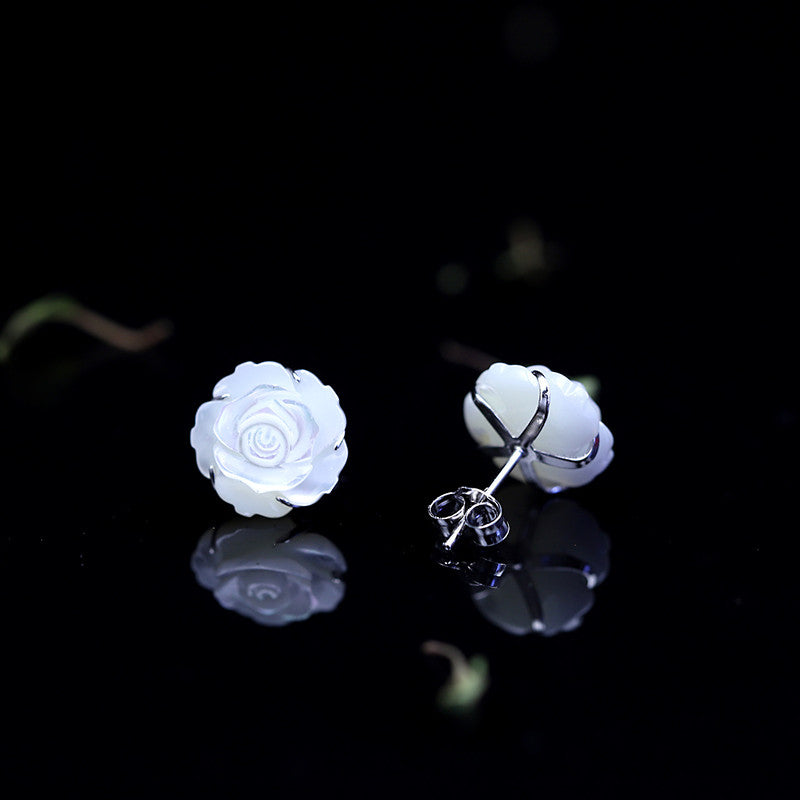 Natural Shell Flower Earrings for Women Stud 925 Silver
