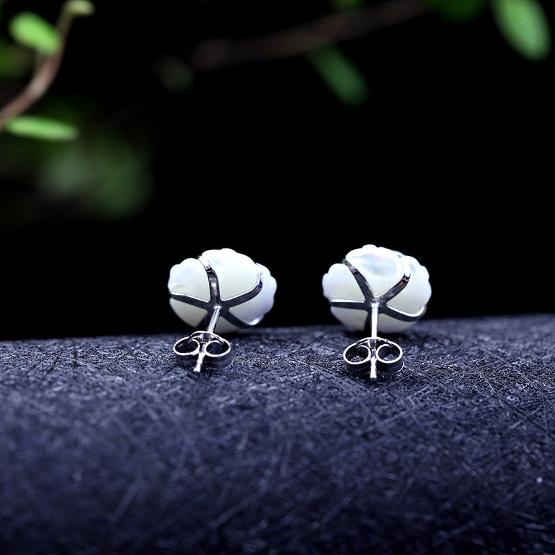Natural Shell Flower Earrings for Women Stud 925 Silver
