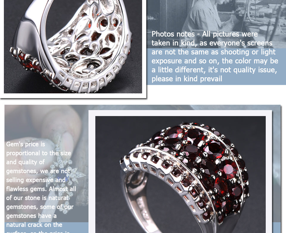 925 Silver Ring Jewelry Red Pomegranate Rings for Women