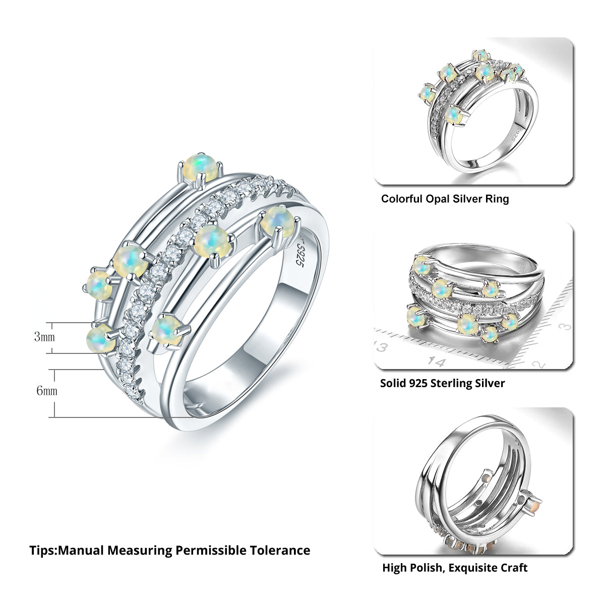 Natural Opal 925 Silver Ring for Women