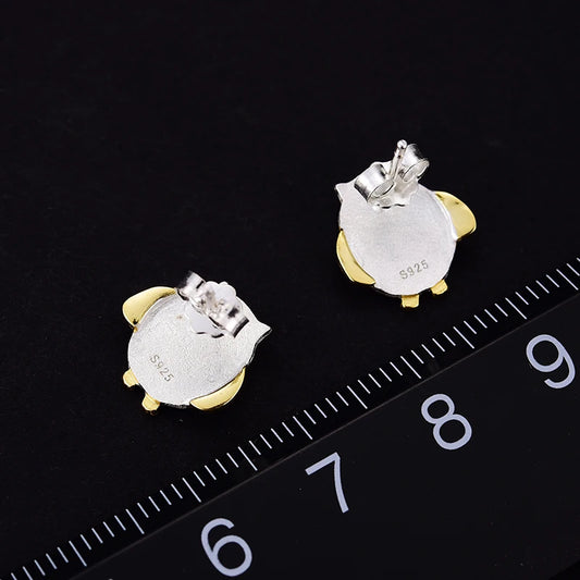 925 Sterling Silver Natural Creative  Cute Owl Stud Earrings for Women
