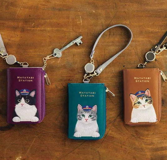Creative cat card holder coin purse stretchable bus card holder key storage bag