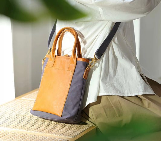 Cross-body canvas bag, women genuine leather handbag casual shoulder bag