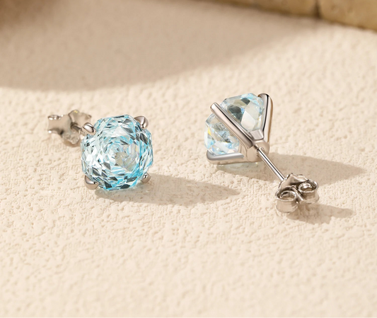 925 Sterling Silver Delicate Rose Cut Simulated Aquamarine Trendy Stud Earrings For Women