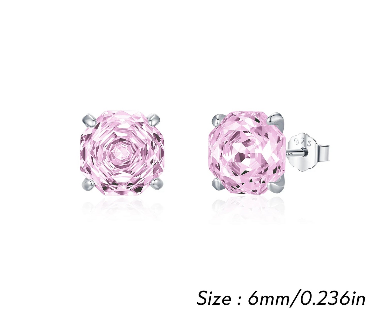 925 Sterling Silver Romantic Pink Rose Cut Sparkling Cubic Zirconia Stud Earrings For Women