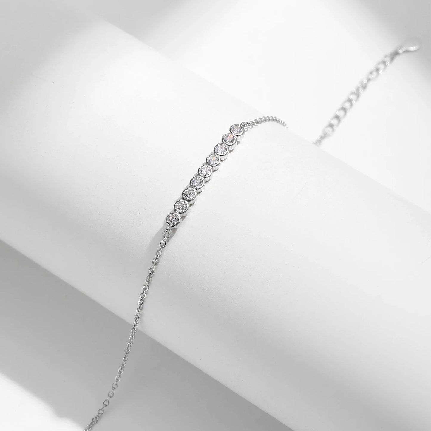 D Color Moissanite 925 Sterling Silver Simple Bracelet Round Lab Diamond Chain Link Jewelry For Women