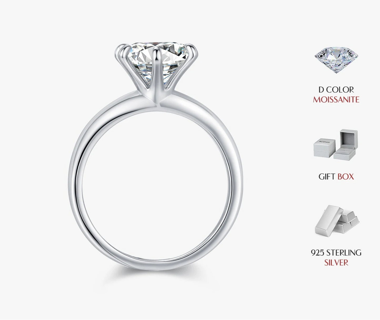 2ct D Color VVS1 Clarity Moissanite 925 Sterling Silver Dazzling Classic Crown Rings For Women