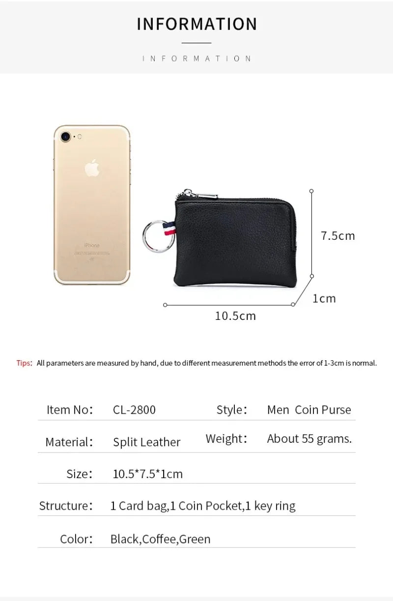 Leather Coin Purse Small Zipper Cute Wallet Soft Cowhide Leather Driver's License Key Bag Card Holder