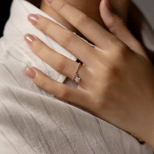 D Color Flowers Moissanite Rings 925 Sterling Silver Beads Shiny Stars Swing Pendant Ring For Women