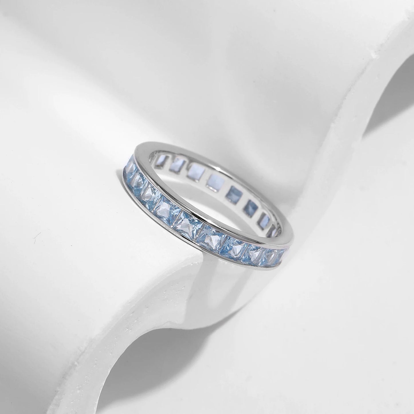 925 Sterling Silver Luxury Square Zirconia Finger Ring Fashion Stackable Eternity Band Rings For Women